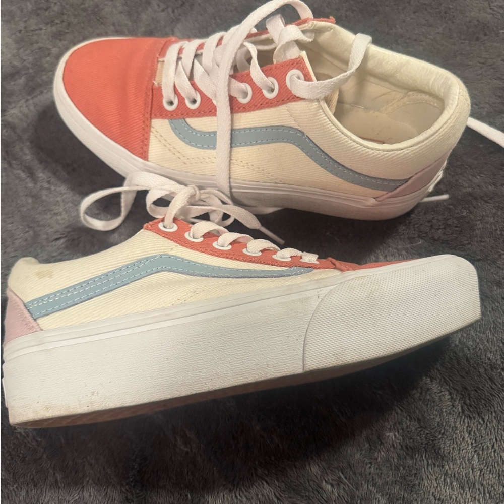 Vans Coral and Light Blue Women's Sneakers